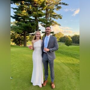 BHLDN Hallie one-shoulder stretch maxi gown